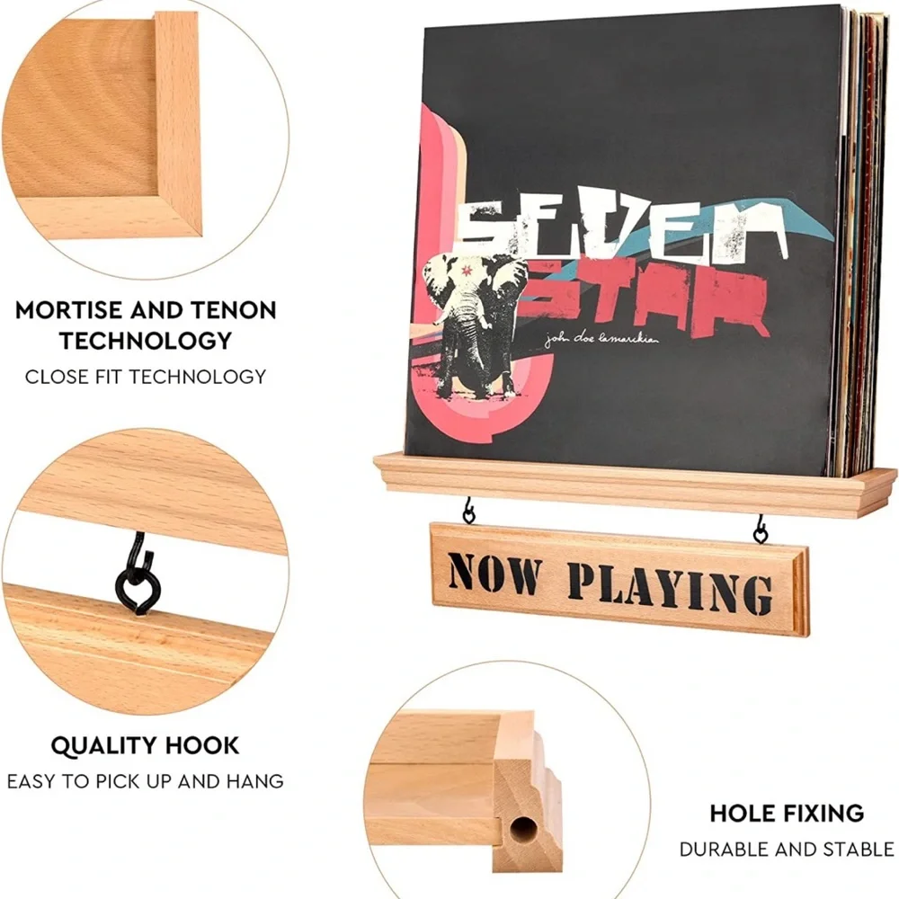 “Now Playing” Premium Beech Wood Vinyl Record Wall Mount Display Shelf (NWB)